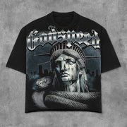 Statue Of Liberty & Snake Print Short Sleeve T-Shirt