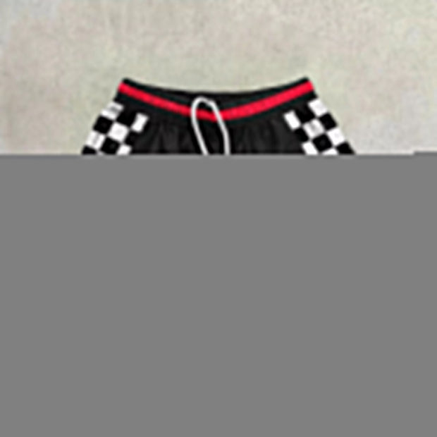 Retro Cartoon Plaid Print Colorblock Hip Hop Shorts