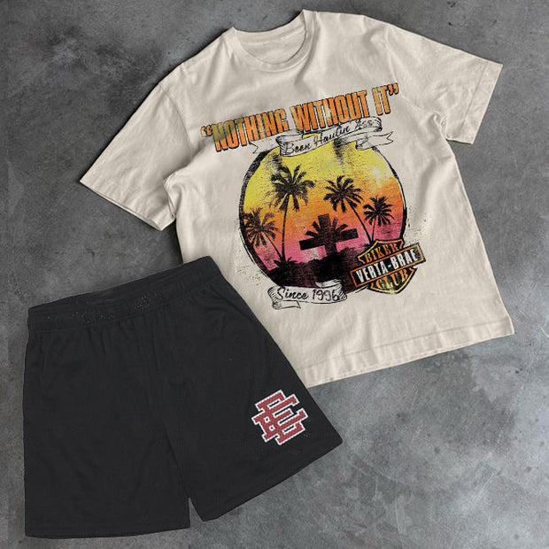 Coconut Tree Print Vacation Two-Piece Set