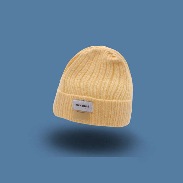 Letter double label woolen warm knitted hat