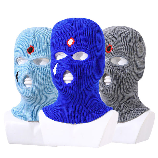 Balaclava three-hole hat outdoor riding headgear knitted warm ski mask