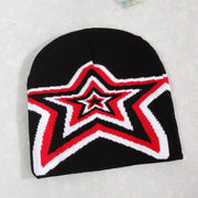 Pullover overlapping five-pointed Y2K jacquard knitted hat