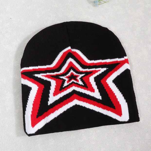 Pullover overlapping five-pointed Y2K jacquard knitted hat