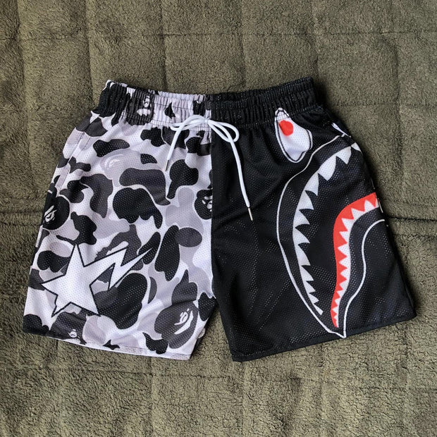 Shark Stitching Print Mesh Shorts