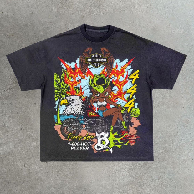 Casual street printed cotton T-shirt