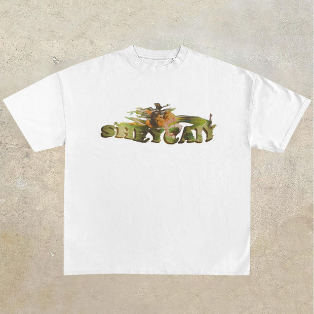 Street Retro Trend Half Sleeve Angel Print T-Shirt