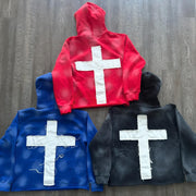 Just Here To Give God Glory Cross Print Long Sleeve Hoodies