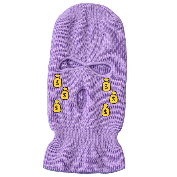 Tears of money embroidered three-hole hat warm ski mask