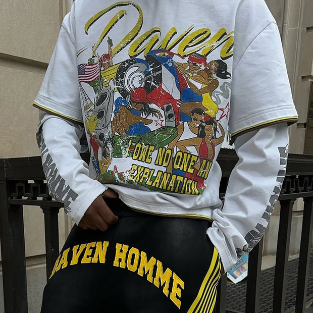 Beach Party Casual Street Retro Stitching Long Sleeve T-shirt