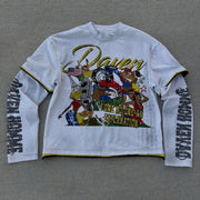 Beach Party Casual Street Retro Stitching Long Sleeve T-shirt