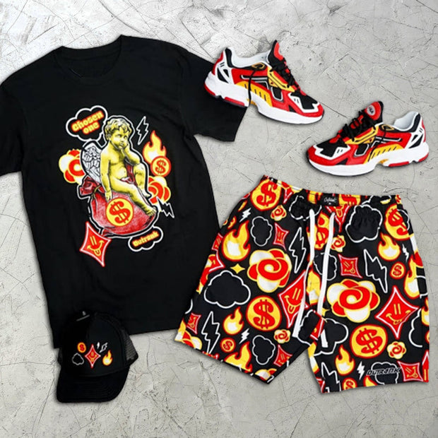 Angel Graphic Print Short Sleeve Two Piece