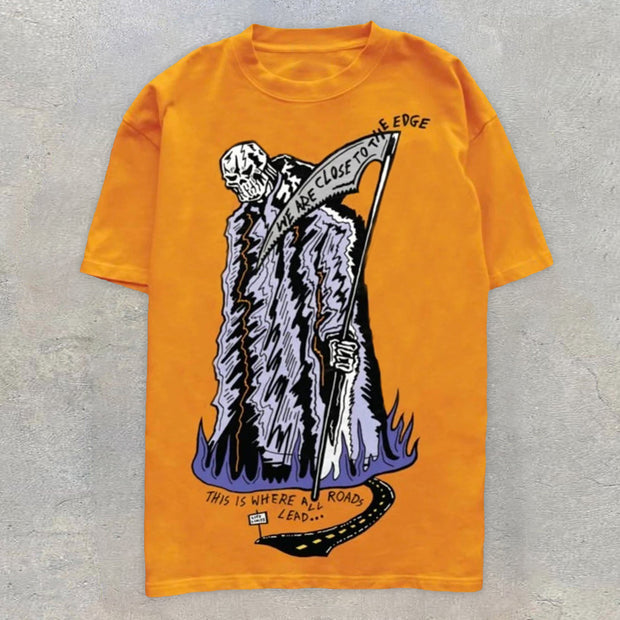 Casual statement street style skull print short-sleeved T-shirt