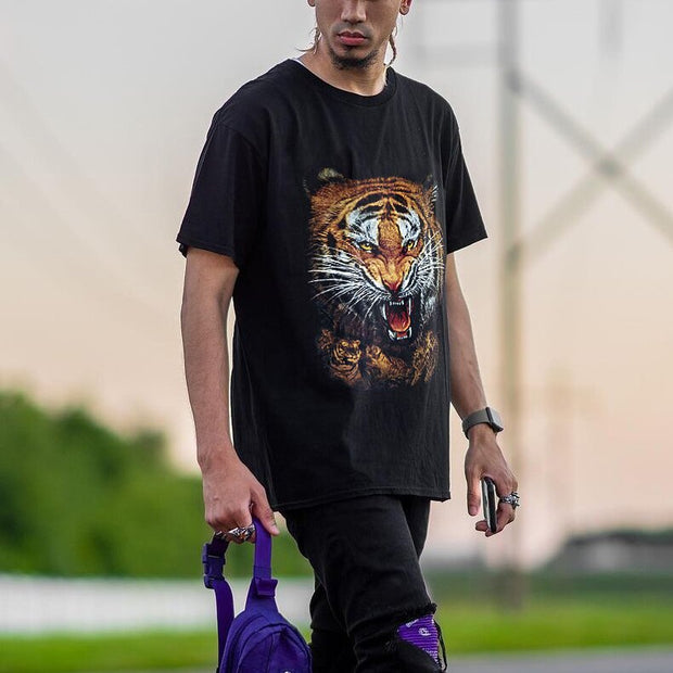 Street style tiger print short-sleeved T-shirt