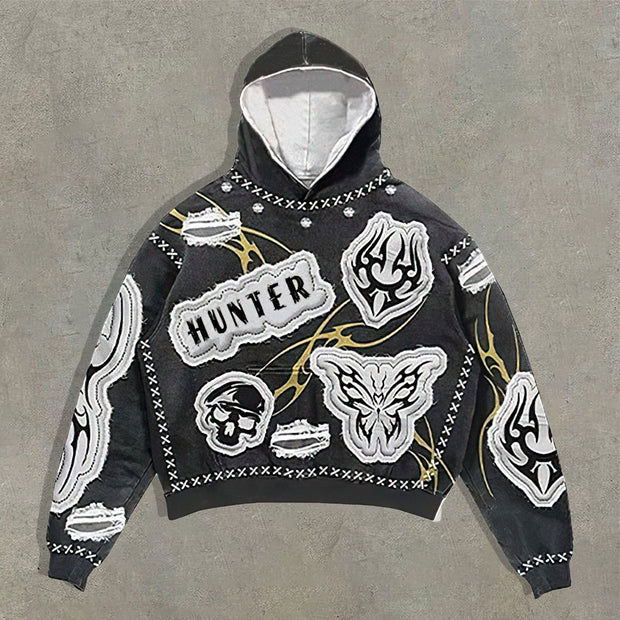 Butterfly and skull print hoodie