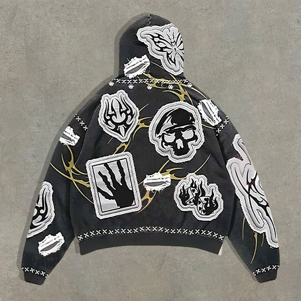 Butterfly and skull print hoodie