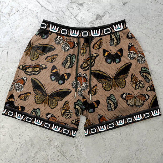 Butterfly Vintage Print Mesh Street Shorts