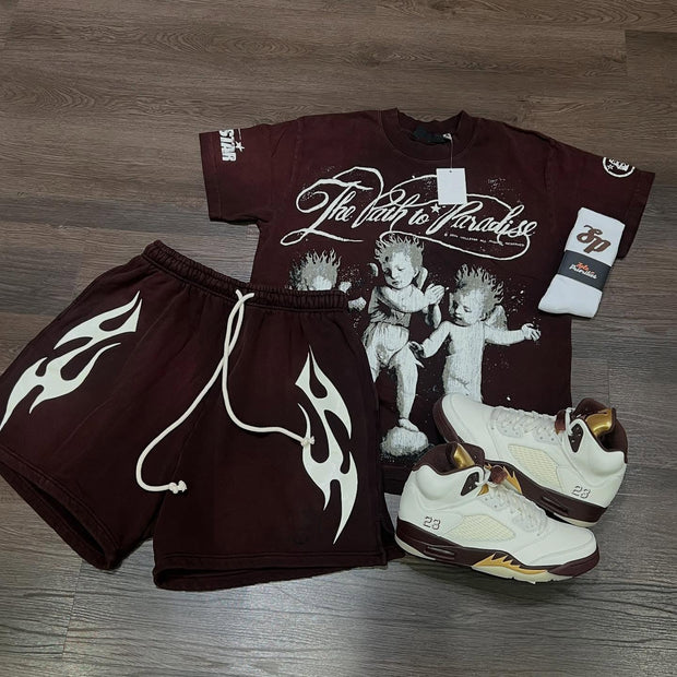 Son of Hell Casual Street Retro T-shirt Shorts Two-piece Set