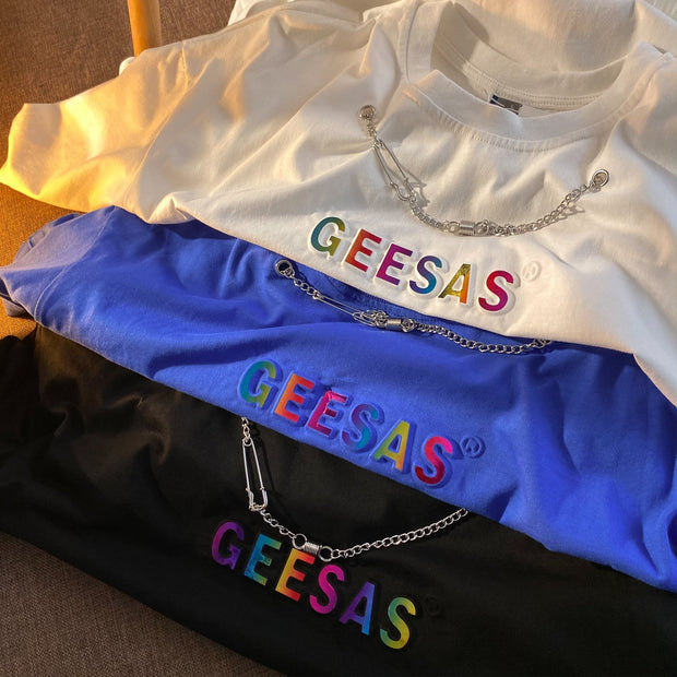 Loose casual short-sleeved T-shirt with chain