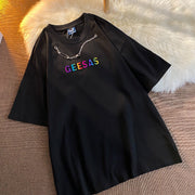 Loose casual short-sleeved T-shirt with chain