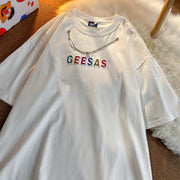 Loose casual short-sleeved T-shirt with chain
