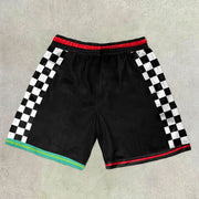 Retro Cartoon Plaid Print Colorblock Hip Hop Shorts