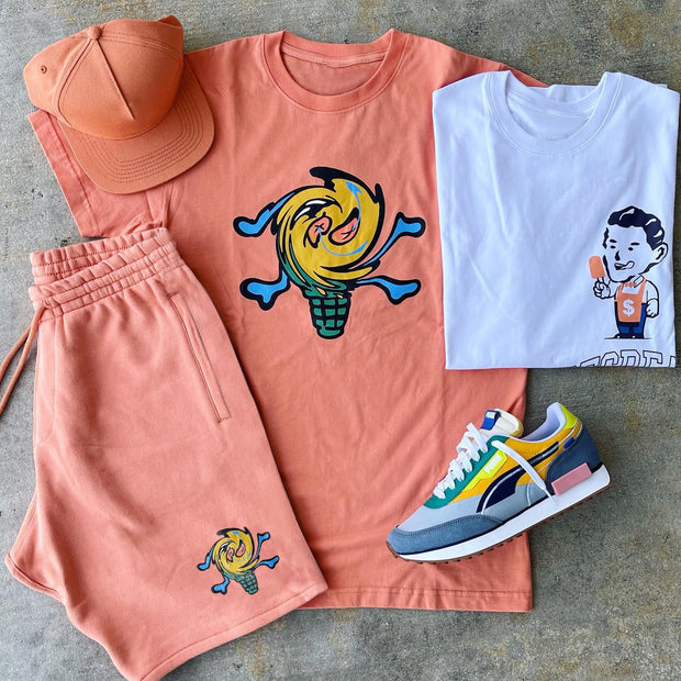 Casual preppy print shorts set