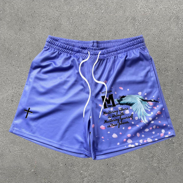 Cross Letters Print Mesh Shorts