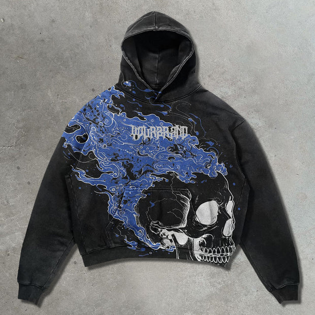 Flame Skull Casual Street Heavyweight Hoodie