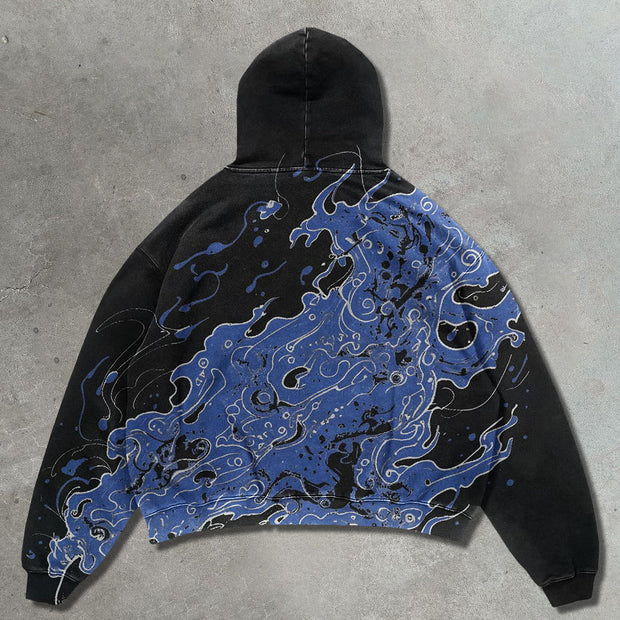 Flame Skull Casual Street Heavyweight Hoodie