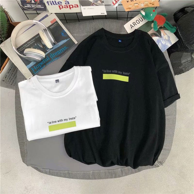 Loose candy color block print hip-hop short-sleeved T-shirt