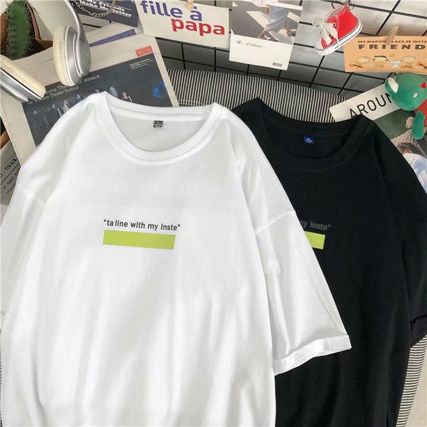 Loose candy color block print hip-hop short-sleeved T-shirt