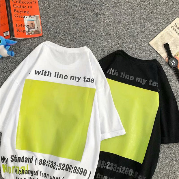 Loose candy color block print hip-hop short-sleeved T-shirt