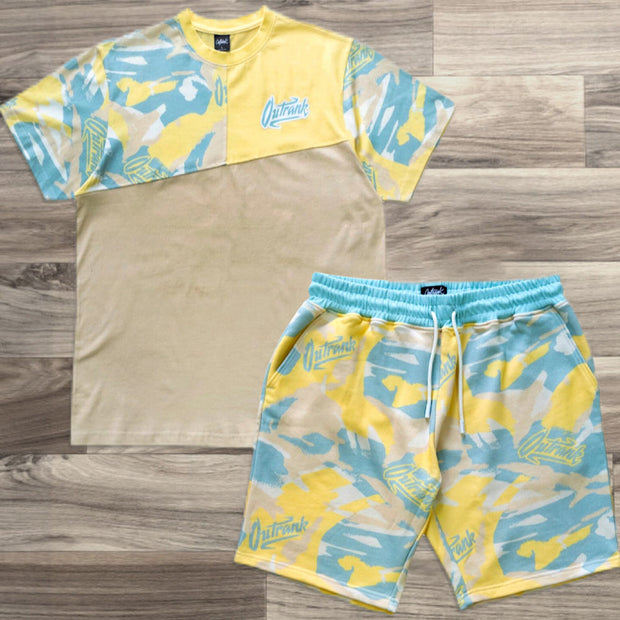 Colorblock Pattern Short Sleeve Two Piece Set