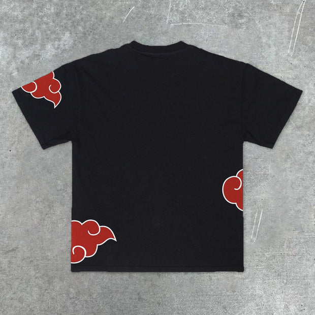 Trendy retro cloud print street T-shirt