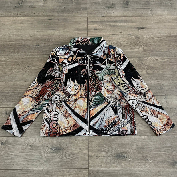 Street Style Anime Print Long Sleeve Zipped Jacket