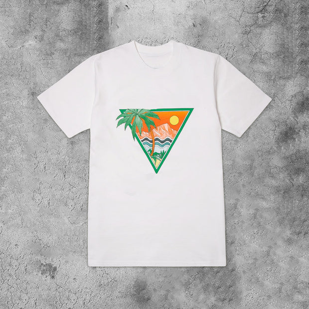 Seaside coconut print fashion summer short-sleeved T-shirt