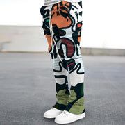 Contrasting Vintage Print Slim Fit Flared Pants