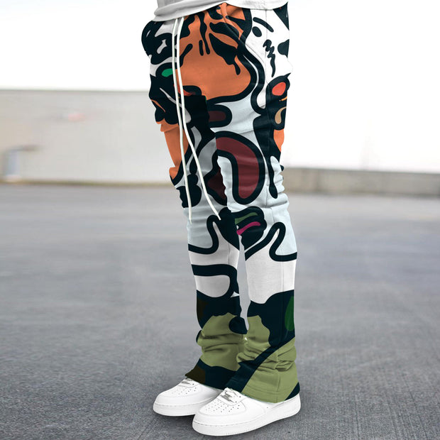 Contrasting Vintage Print Slim Fit Flared Pants