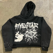 Five Star Spider Web Print Long Sleeve Hoodies