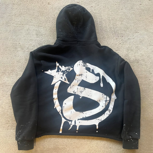 Five Star Spider Web Print Long Sleeve Hoodies