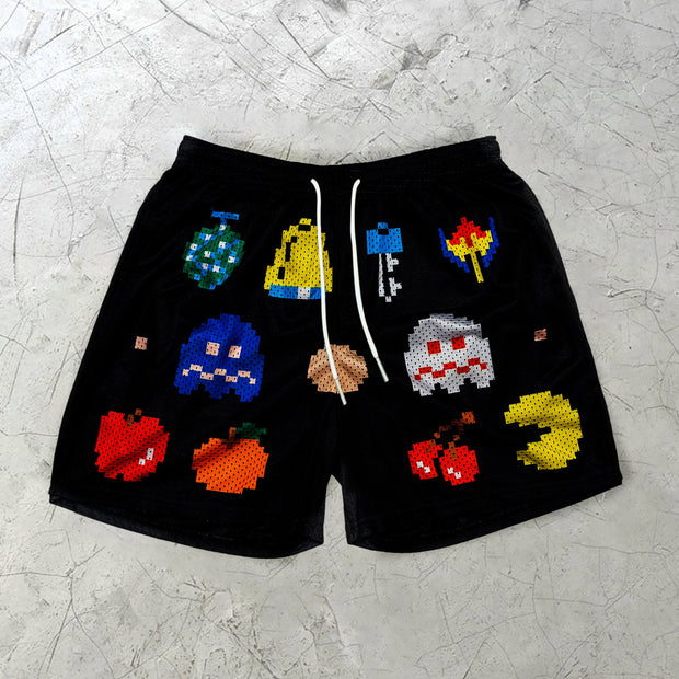 Mosaic statement print fashion mesh shorts