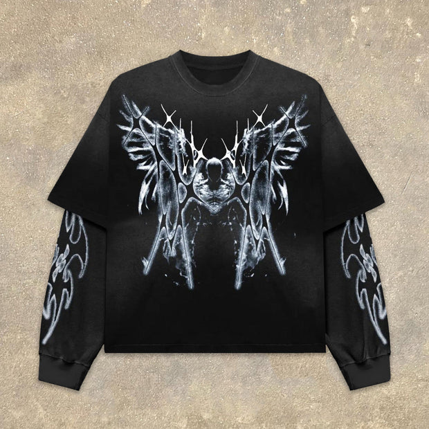 Figure Wing  Fake Two Print Long Sleeve T-Shirt