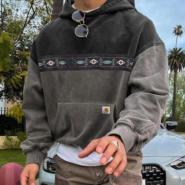 Contrast Color Aztec Pattern Print Long Sleeve Hoodies