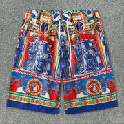 Tide Brand Print Shirt Casual Shorts Set