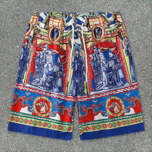 Tide Brand Print Shirt Casual Shorts Set