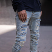 Hip hop street distressed washed ripped loose jeans