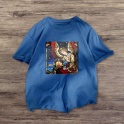 Retro print round neck short-sleeved T-shirt