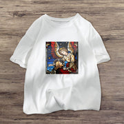 Retro print round neck short-sleeved T-shirt