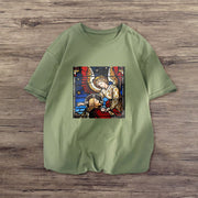 Retro print round neck short-sleeved T-shirt