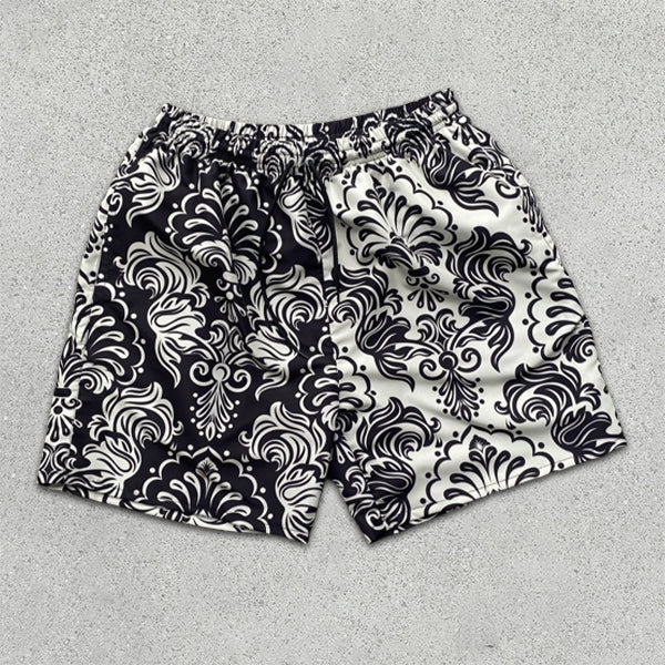 Paisley Graphic Print Colorblock Shorts